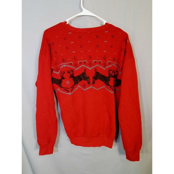 Tultex; Red winter Christmas sweatshirt with deer / Carbo - Picture 4 of 7